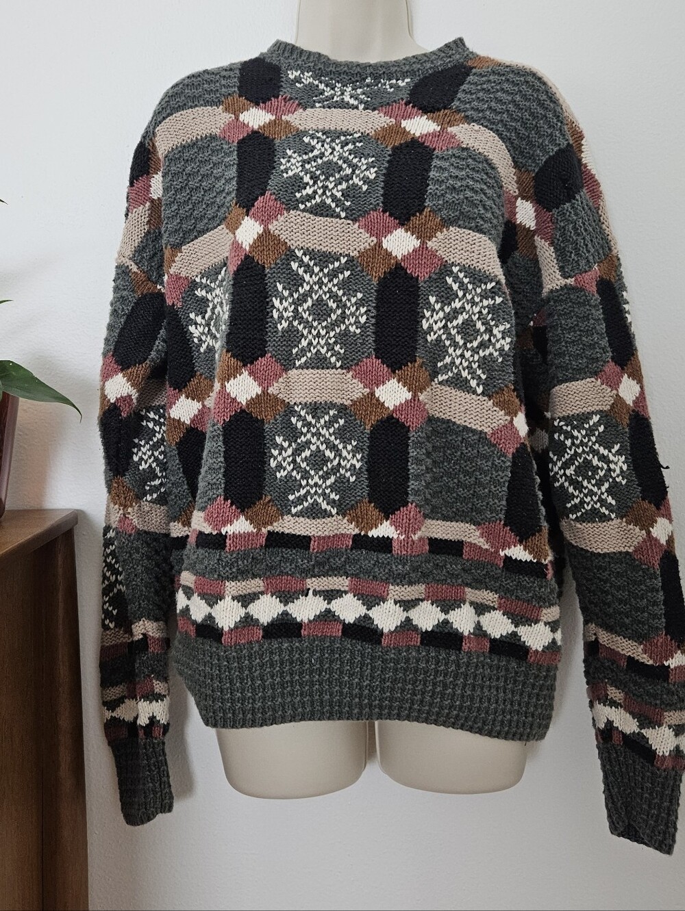 vintage 90s cottage grunge chunky knit granny patchwork sweater y2k boho sweater - Picture 2 of 7